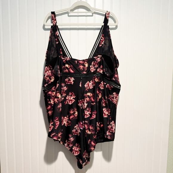 Torrid Black Floral One Piece Swimsuit Mesh Trim Plus Size 6X - Picture 6 of 8